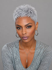 Loyalrose Salt & Pepper Pixie Short Cut Wig free part Lace Front 100% Human Hair Glueless style 4