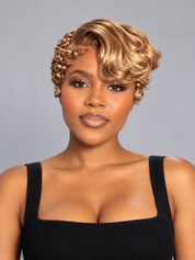 Loyalrose Pixie wig Finger wave 8 inches Side part Multicolors 100% human hair Glueless frontal lace 13*4 With bang