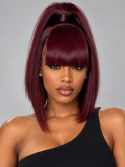 Loyalrose Pre-styled wig straight frontal lace 13*6 Burgundy Red color without glue with Ponytail 12 inches