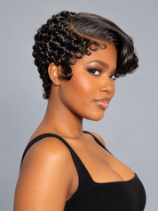 Loyalrose Pixie wig Finger wave 8 inches Side part Multicolors 100% human hair Glueless frontal lace 13*4 With bang