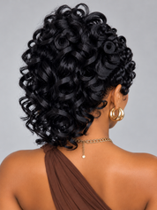 Loyalrose Black curly Ponytail Wig 100% human hair Glueless Machine Made