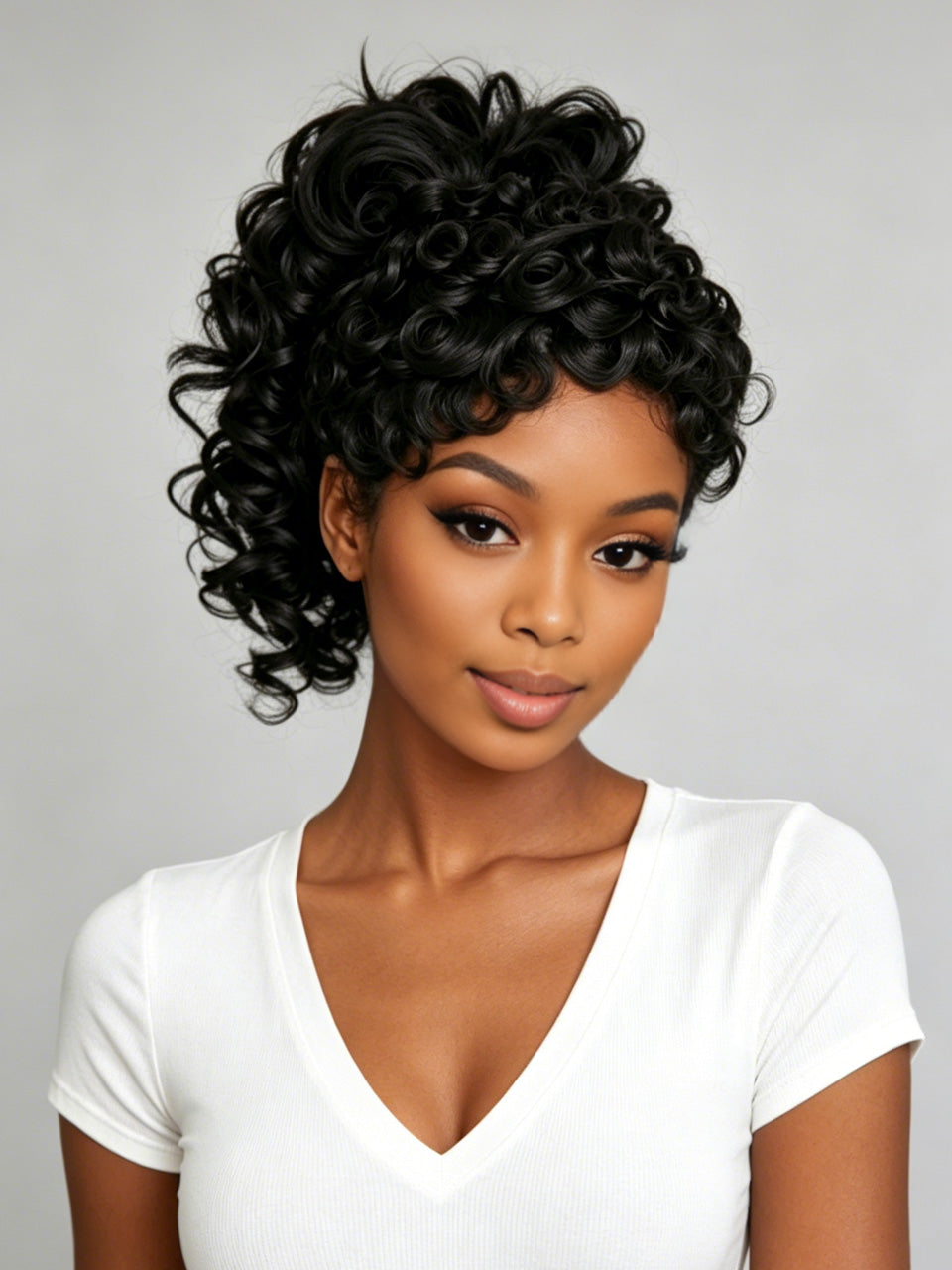 Loyalrose Black curly Ponytail Mullet Wig 100% human hair Glueless Machine Made