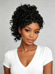 Loyalrose Black curly Ponytail Mullet Wig 100% human hair Glueless Machine Made