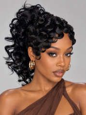 Loyalrose Black curly Ponytail Wig 100% human hair Glueless Machine Made