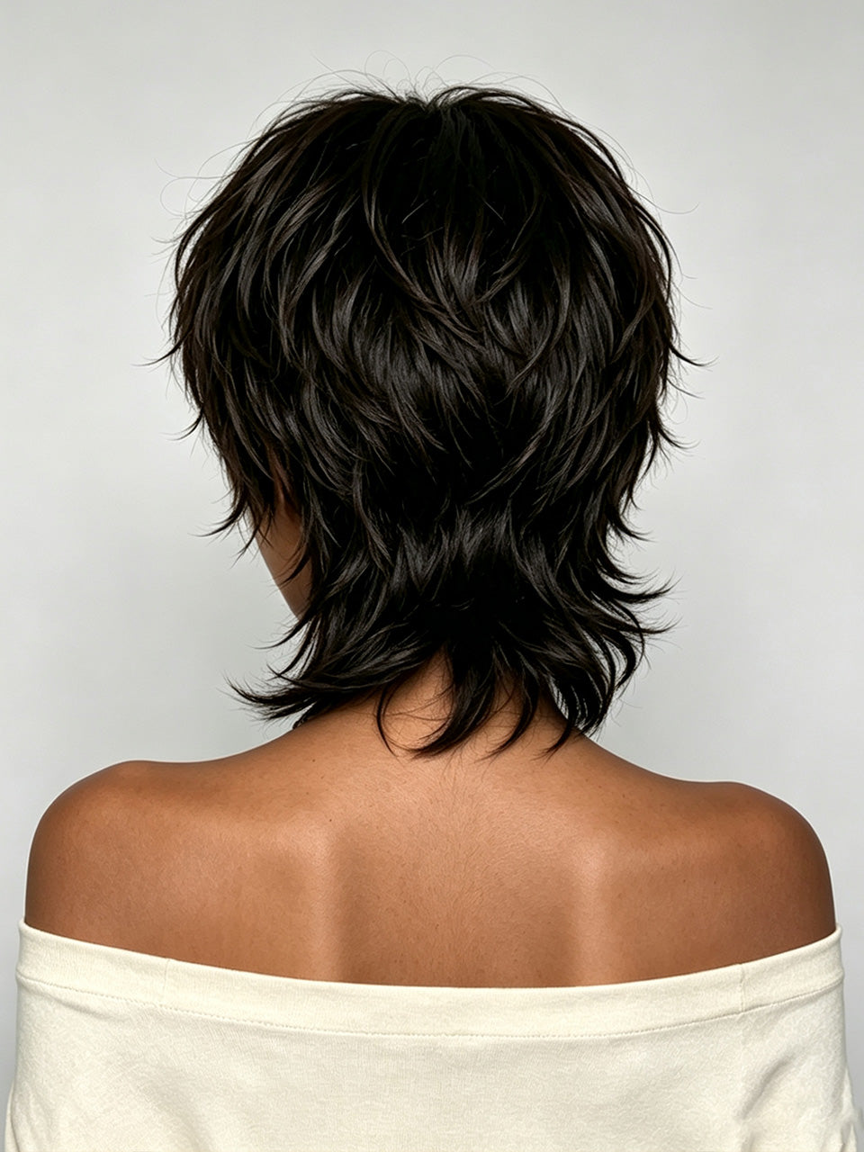 Loyalrose Black Bangs Mullet Wig 100% human hair Glueless Machine Made