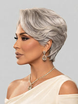 Loyalrose Salt & Pepper Elegant Pixie Short Cut Wig Lace Frontale 100% Human Hair Glueless