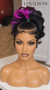Loyalrose Pre-styled wig Body wave+finger wave lace front 13*6 Black mix purple color without glue with ponytail