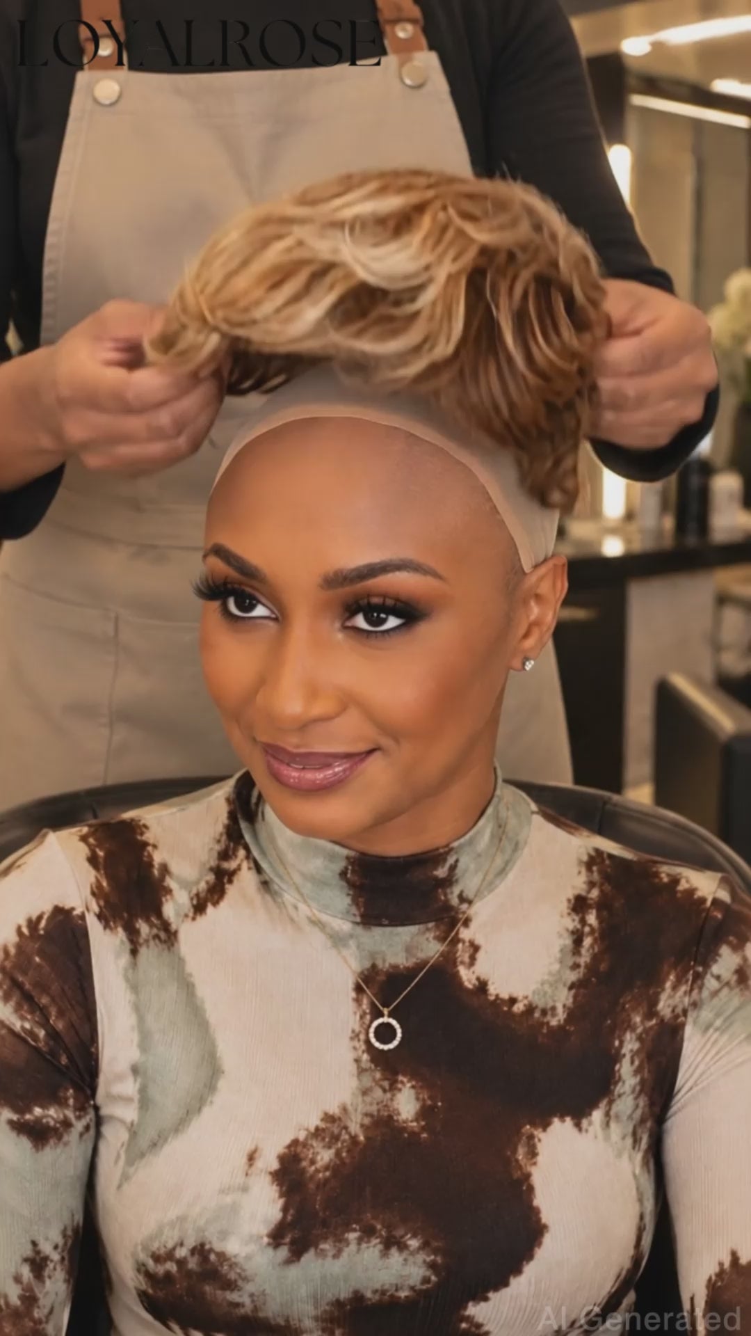 Loyalrose Short Straight Pixie Wig Blond mix brown color 100% human hair Machine Made with bang layered style