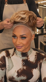 Loyalrose Short Straight Pixie Wig Blond mix brown color 100% human hair Machine Made with bang layered style