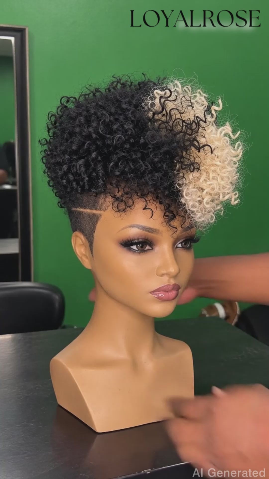 Loyalrose Pixie wig Afro Lowcut 8 inches Black mix blond 100% human hair side part Glueless with Full lace TWA with Fade and Hard Part style 53