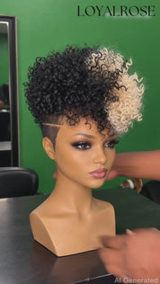 Loyalrose Pixie wig Afro Lowcut 8 inches Black mix blond 100% human hair side part Glueless with Full lace TWA with Fade and Hard Part style 53