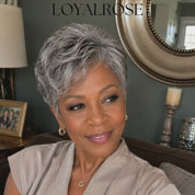 Loyalrose Salt & Pepper Elegant Pixie Short Cut Wig side part Lace Front 100% Human Hair Glueless style 3