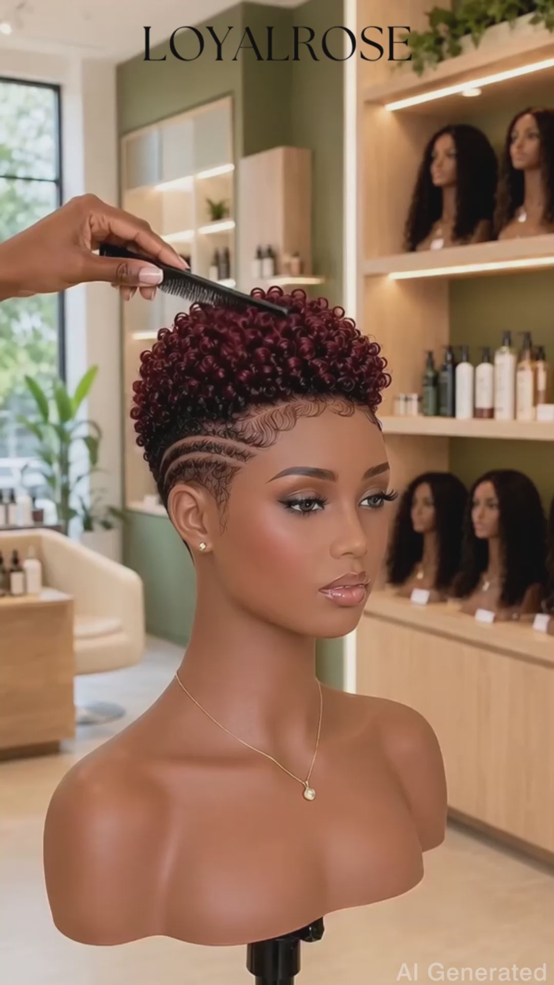 Loyalrose Pixie wig Afro curly 6 inches Claret 100% human hair Glueless with Full lace TWA with Fade and Hard Part style 5