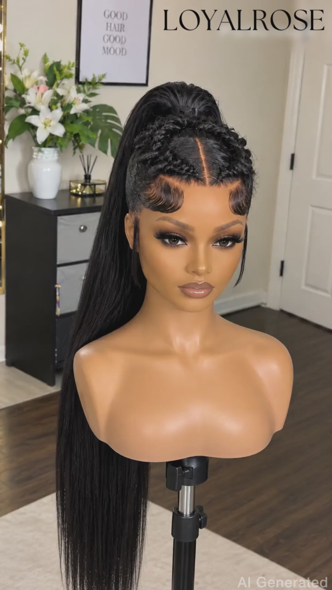 Loyalrose Pre-styled wig Braided Straight lace 360 Black color without glue 20-30 inches