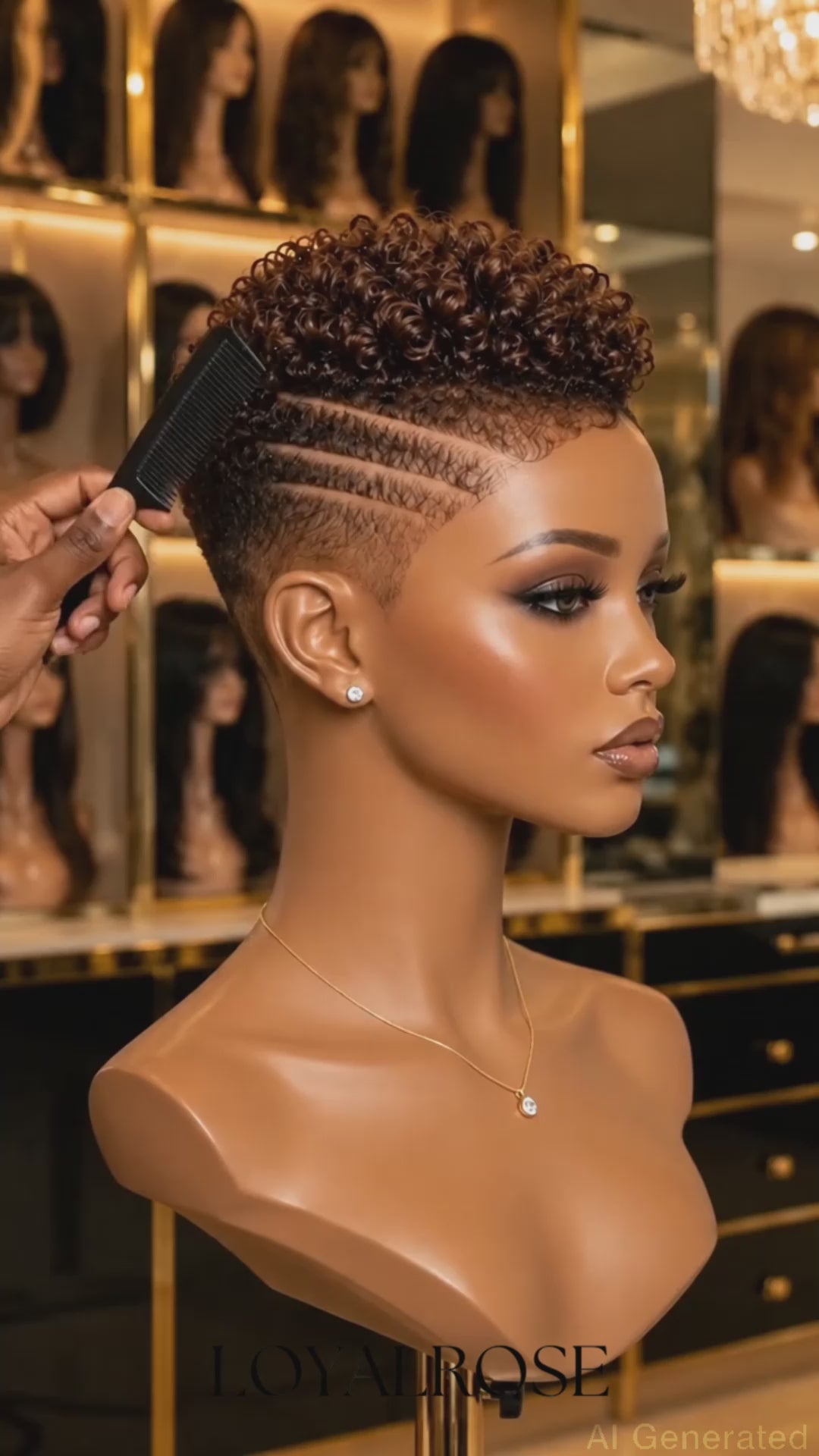Loyalrose Pixie wig Afro curly 6 inches Brown 100% human hair Glueless with Full lace TWA with Fade and Hard Part style 4