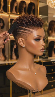 Loyalrose Pixie wig Afro curly 6 inches Brown 100% human hair Glueless with Full lace TWA with Fade and Hard Part style 4