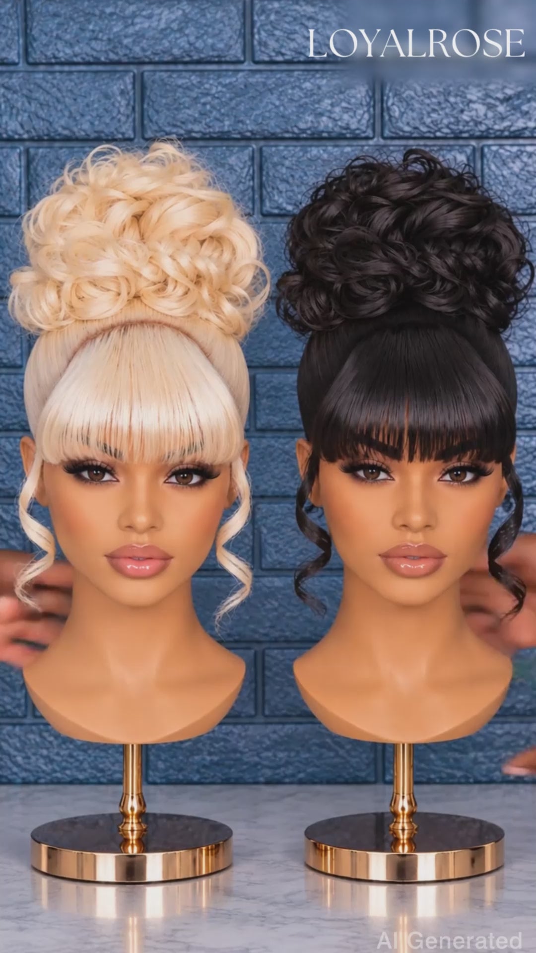 Loyalrose Pre-styled wig frontal lace 360 Black/Blond color without glue with Bang&Bun 20 inches