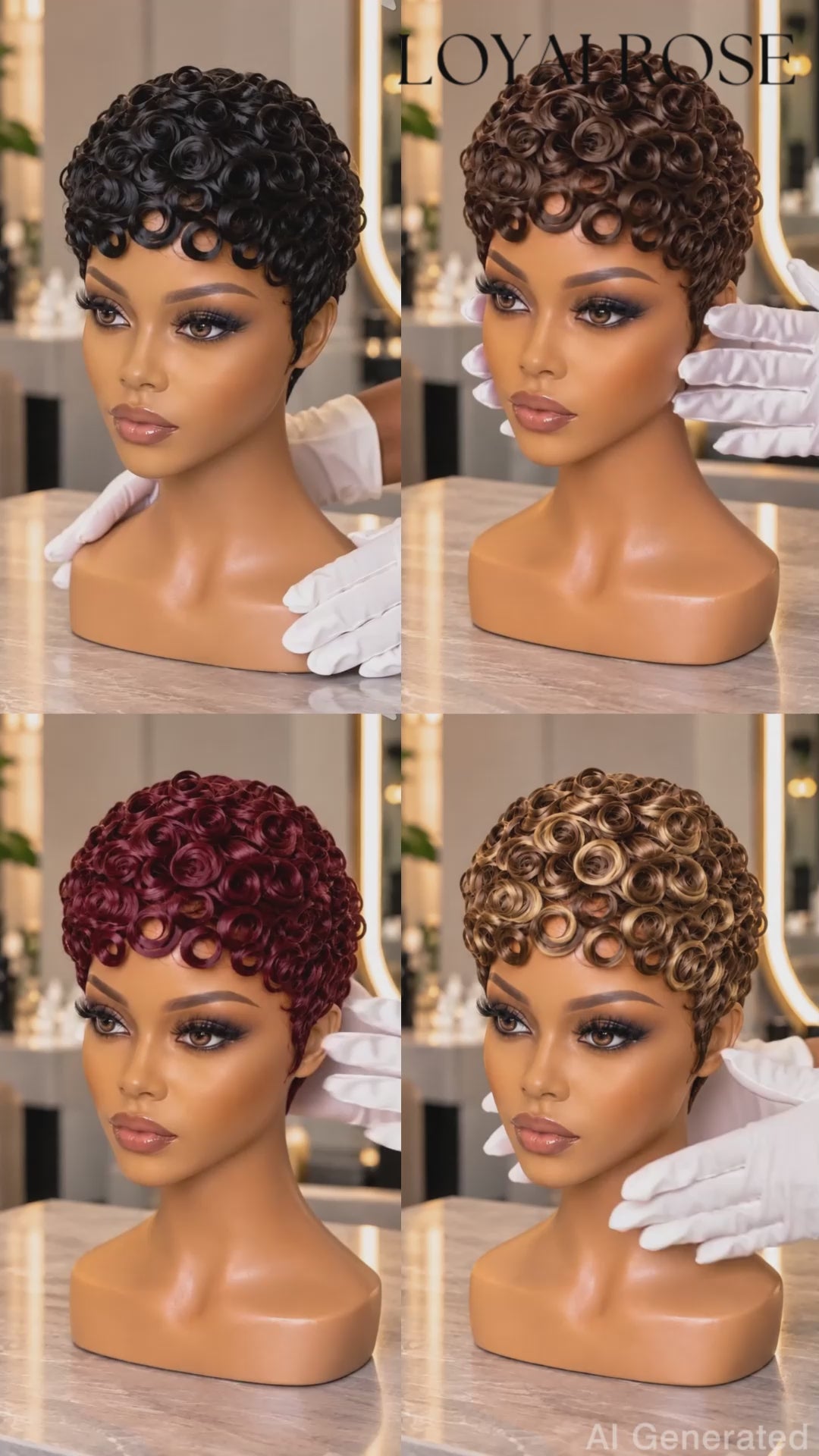 Loyalrose Pixie wig Finger wave Multicolors 100% human hair Glueless Machine made