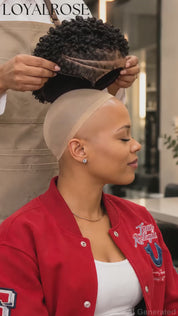 Loyalrose Pixie wig Afro 6 inches Black 100% human hair Glueless with Full lace TWA with Fade and Hard Part style 28
