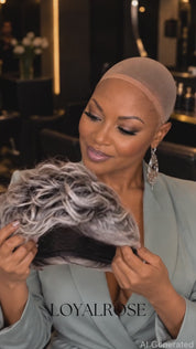Loyalrose Salt & Pepper Pixie Short Cut Wig side part Lace closure 7*5 100% Human Hair Glueless style 5