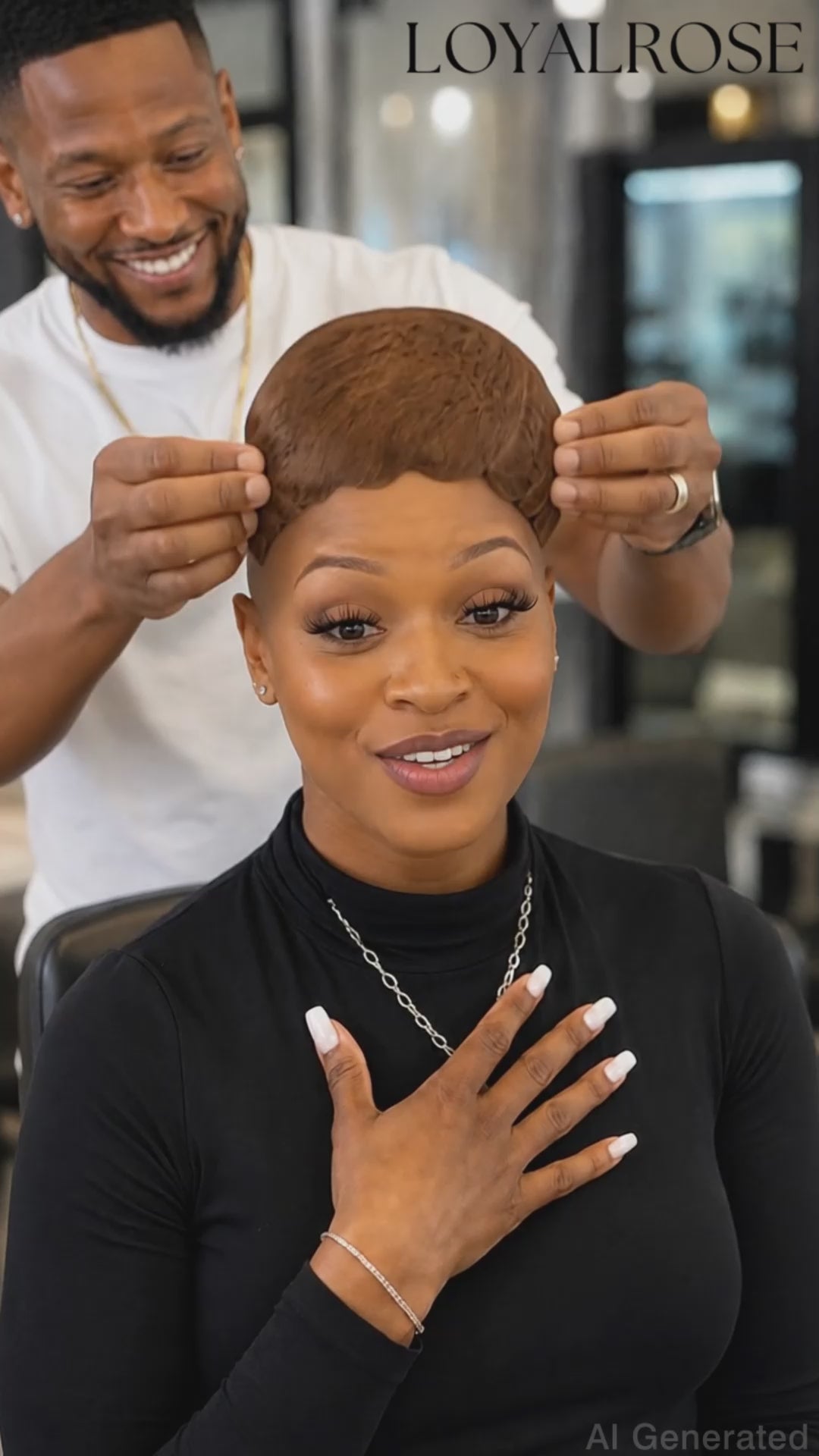 Loyalrose Pixie wig Lowcut 6 inches Brown 100% human hair Glueless with Full lace TWA with Fade and Hard Part style 11