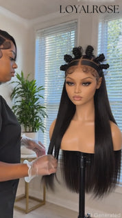 Loyalrose Pre-styled wig Straight Central part frontal lace 13*6 Black color With Bun without glue 20-30 inches