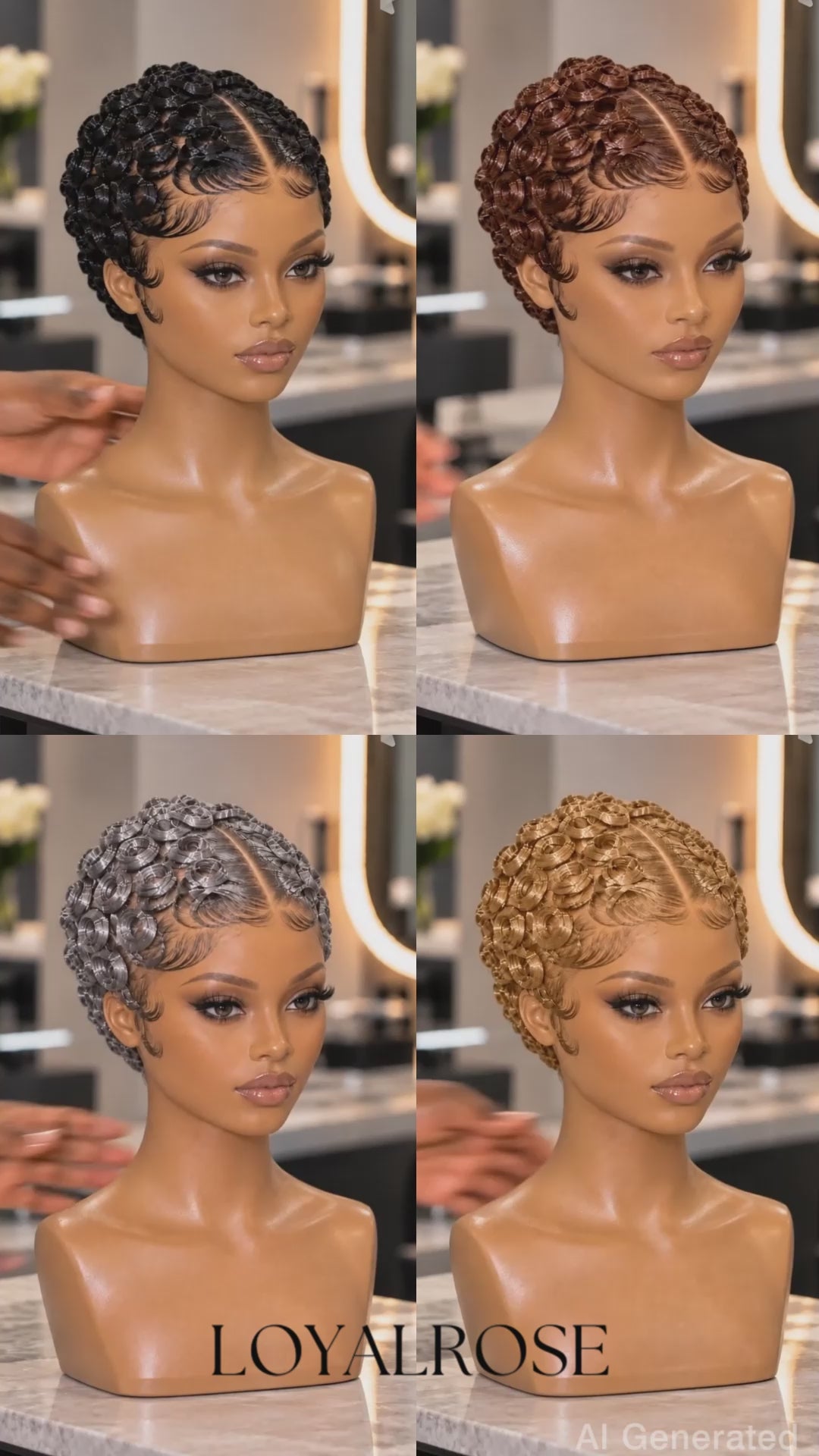 Loyalrose Pixie wig Finger wave 8 inches central part Multicolors 100% human hair Glueless frontal lace 13*4