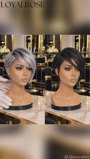 Loyalrose Salt & pepper/Black Pixie Side part Wig Straight 13x4 lace Glueless 100% Human Hair