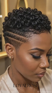 Loyalrose Pixie wig Afro Lowcut 6 inches Black 100% human hair Glueless with Full lace TWA with Fade and Hard Part style 39