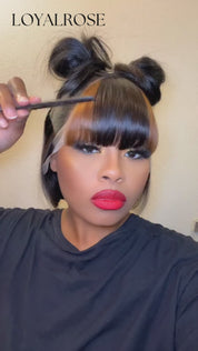Loyalrose Pre-styled wig straight frontal lace 13*6 Black&honey brown color without glue with 2 hair bun with bang 10 inches