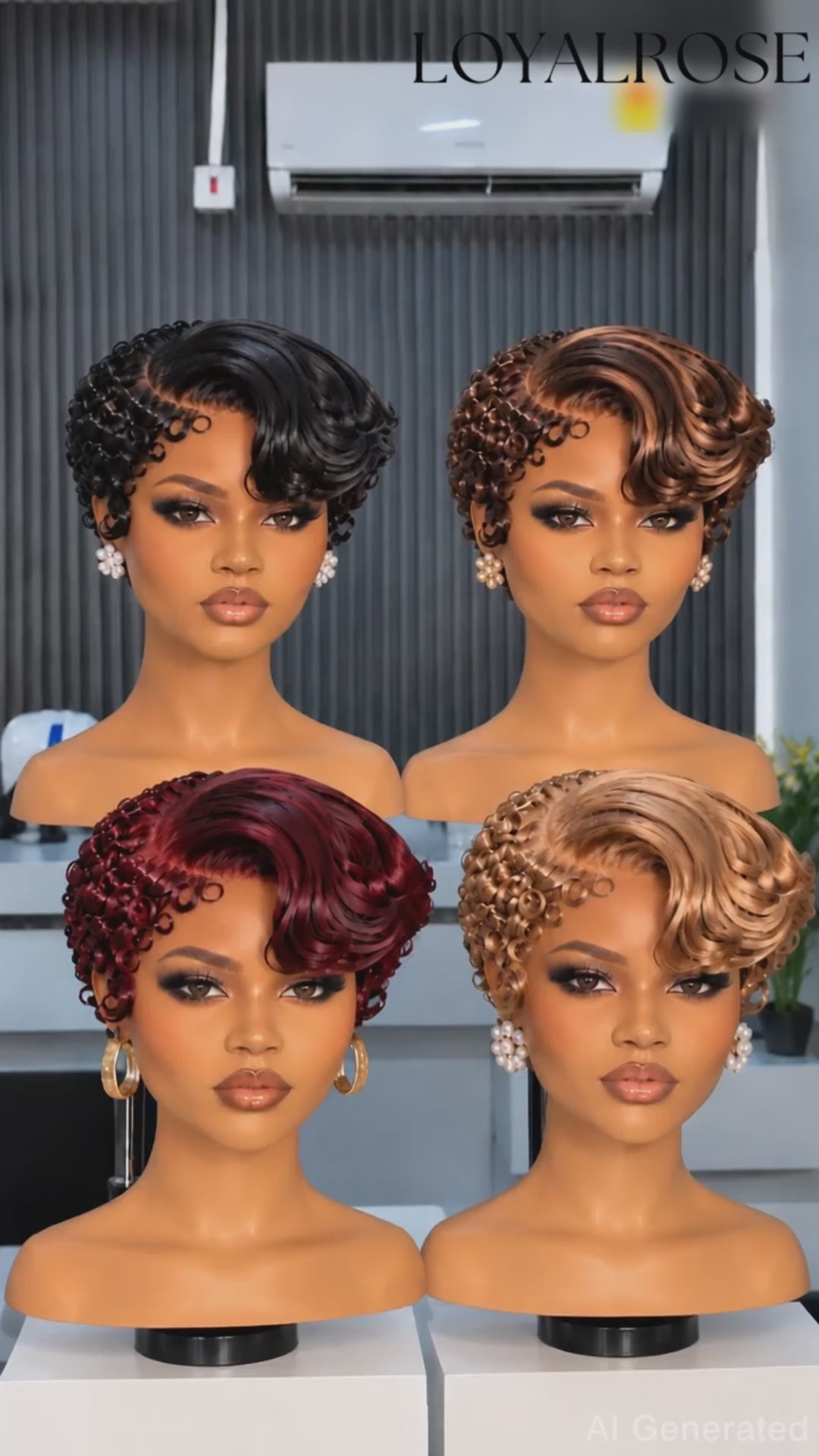 Loyalrose Pixie wig Finger wave 8 inches Side part Multicolors 100% human hair Glueless frontal lace 13*4 With bang