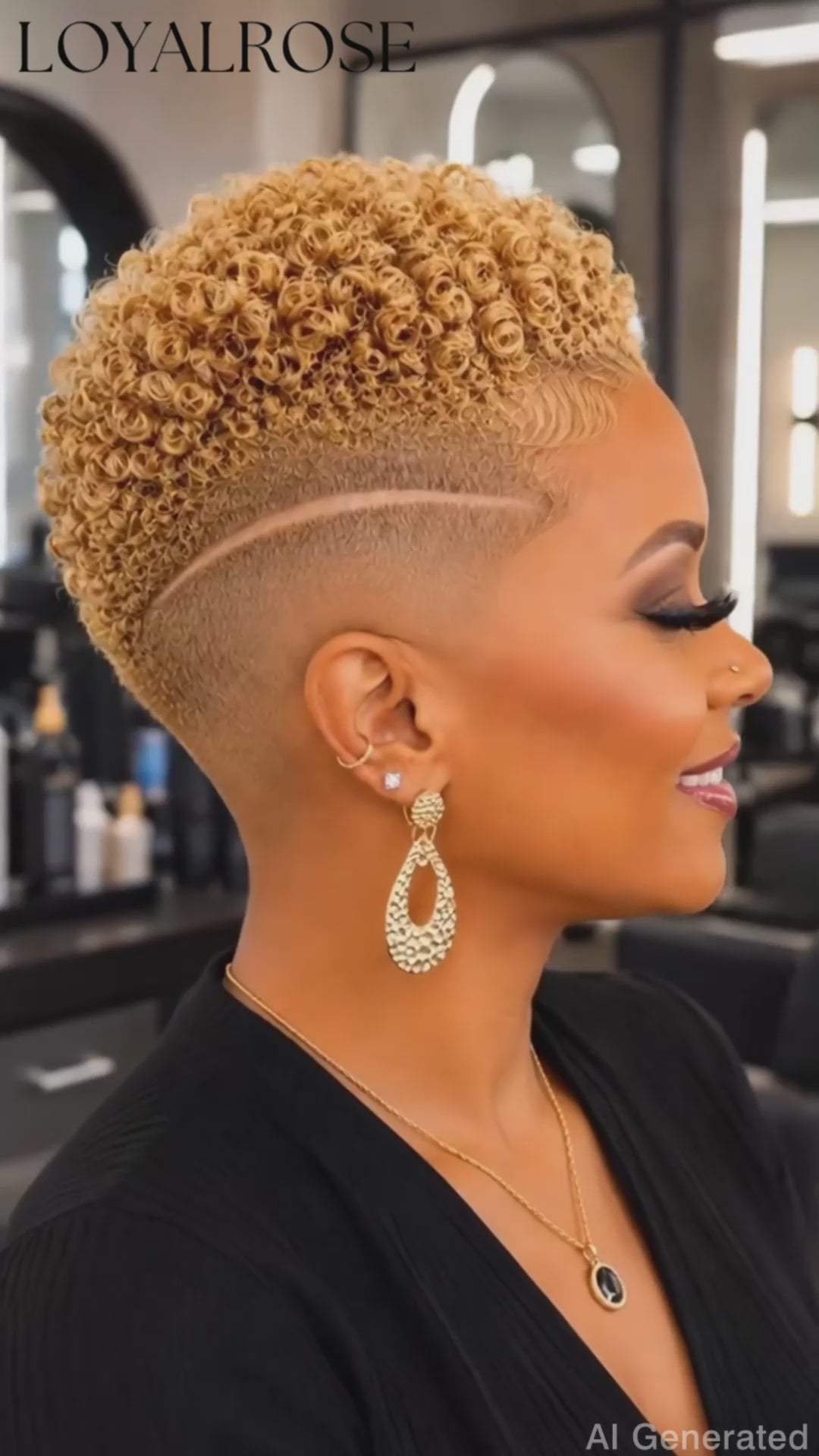 Loyalrose Pixie wig Afro curly 6 inches Blond color 100% human hair Glueless with Full lace TWA with Fade and Hard Part style 43