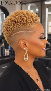 Loyalrose Pixie wig Afro curly 6 inches Blond color 100% human hair Glueless with Full lace TWA with Fade and Hard Part style 43