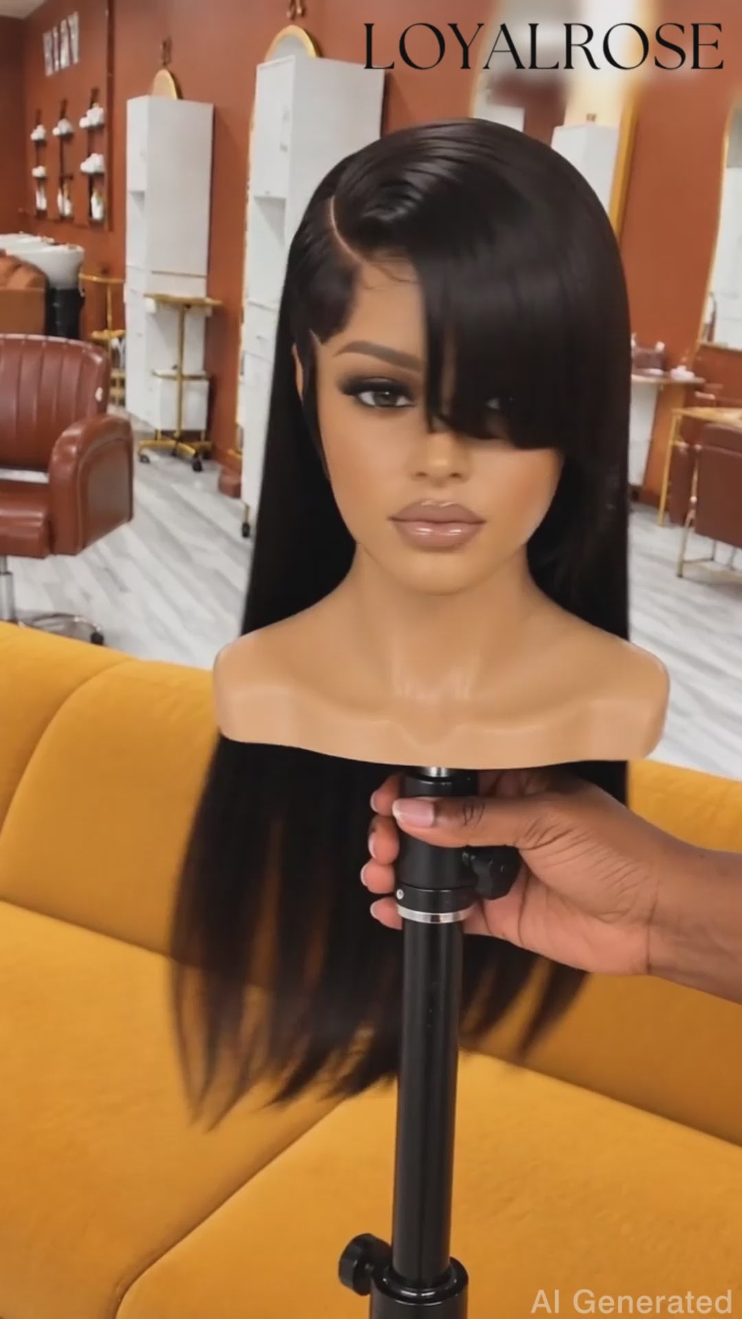 Loyalrose Pre-styled wig Straight Side part frontal lace 13*6 Black color With Asymmetrical Bangs & Shaved Line Design and without glue 20-30 inches
