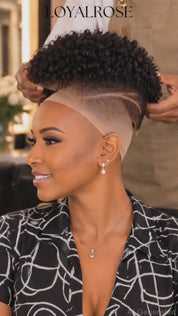 Loyalrose Pixie wig Afro curl 6 inches Black 100% human hair Glueless with Full lace TWA with Fade and Hard Part style 30