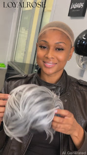 Loyalrose Pixie wig short cut Straight Salt & pepper machine made with bang Glueless 100% Human Hair style 4