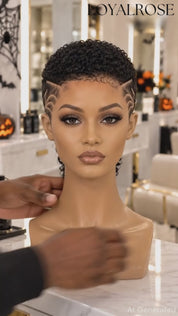 Loyalrose Pixie wig Afro Lowcut 10 inches Black 100% human hair side part Glueless with Full lace TWA with Fade and Hard Part Ponytail style 55