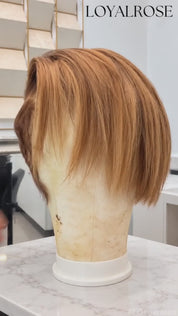Loyalrose Pixie wig free part Deep Straight& Finger wave Brown mix honey 100% human hair with lace 13*4 Glueless