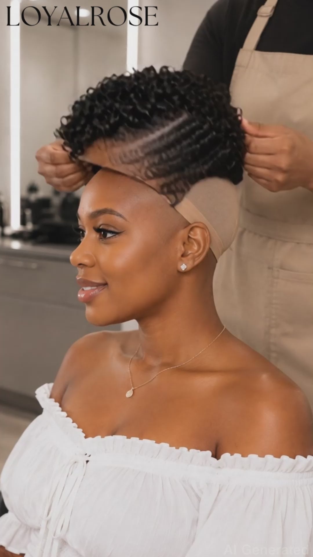 Loyalrose Pixie wig free part kinky curly& Finger wave Black 100% human hair with lace 13*4 Glueless