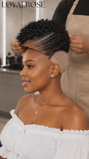 Loyalrose Pixie wig free part kinky curly& Finger wave Black 100% human hair with lace 13*4 Glueless
