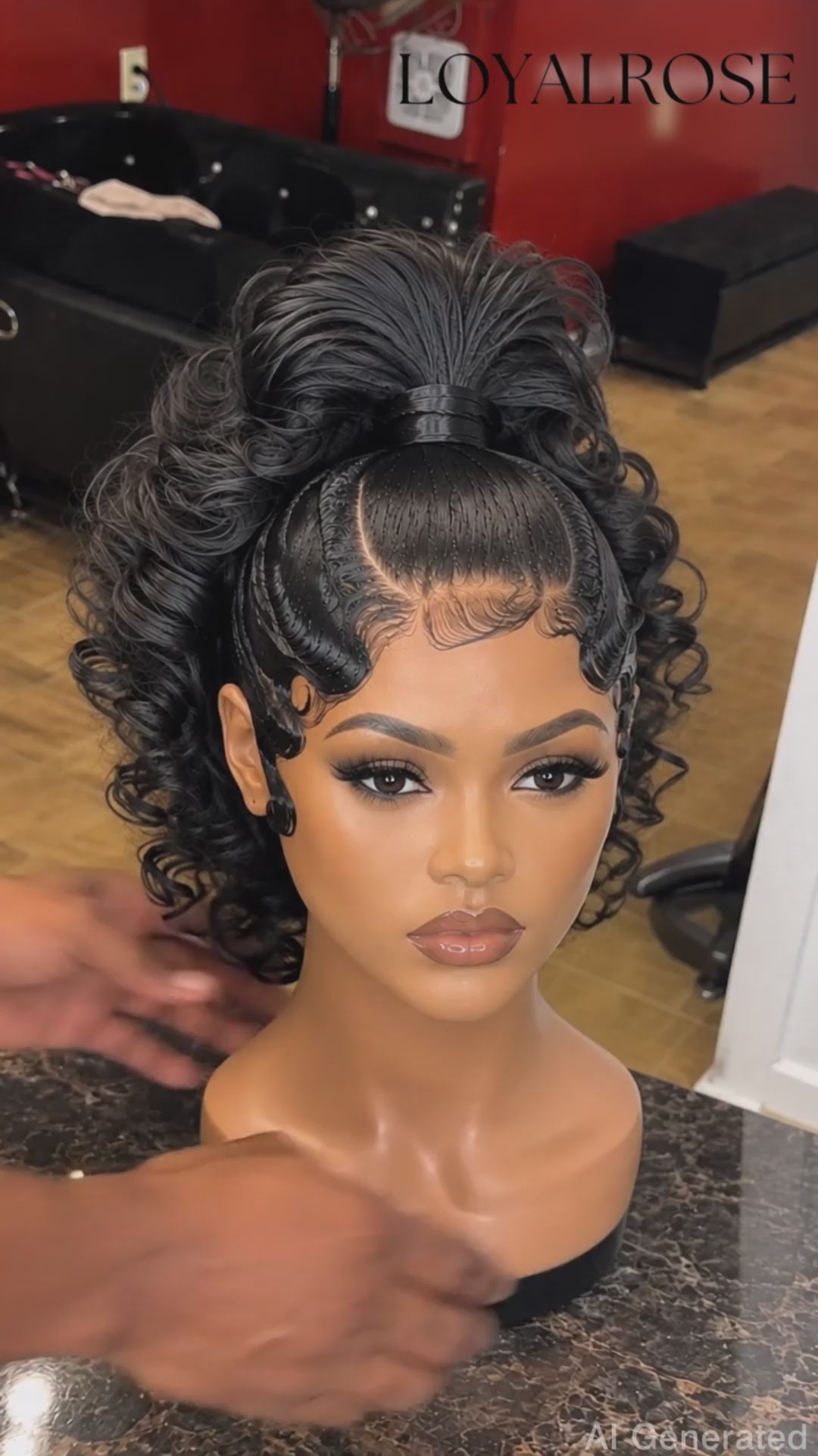Loyalrose Pre-styled wig Body wave+finger wave lace front Black color without glue with ponytail