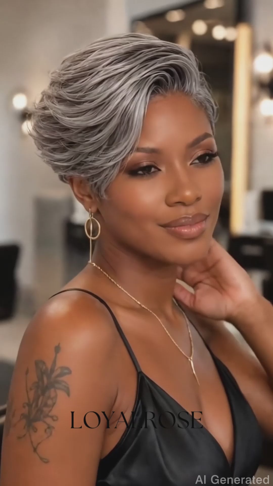 Loyalrose Salt & Pepper Pixie Short Cut Wig side part Lace closure 7*5 100% Human Hair Glueless style 4