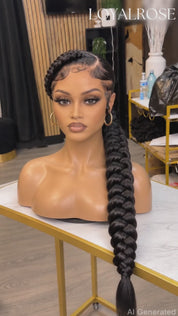 Loyalrose Pre-styled wig Side part 13*6 lace Black color without glue with Thick Long braided ponytail