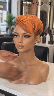 Loyalrose Pixie wig full lace Orange & Brown color side part with bang Pre-styled without glue