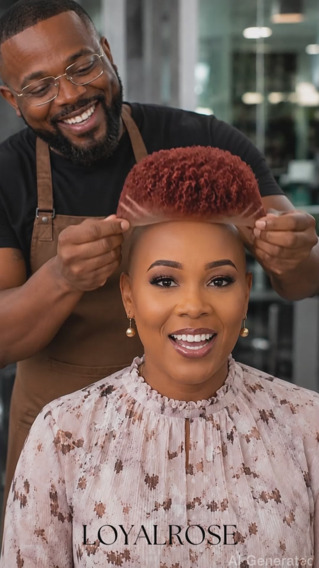 Loyalrose Pixie wig Afro curly 6 inches Claret 100% human hair Glueless with Full lace TWA with Fade and Hard Part style 10