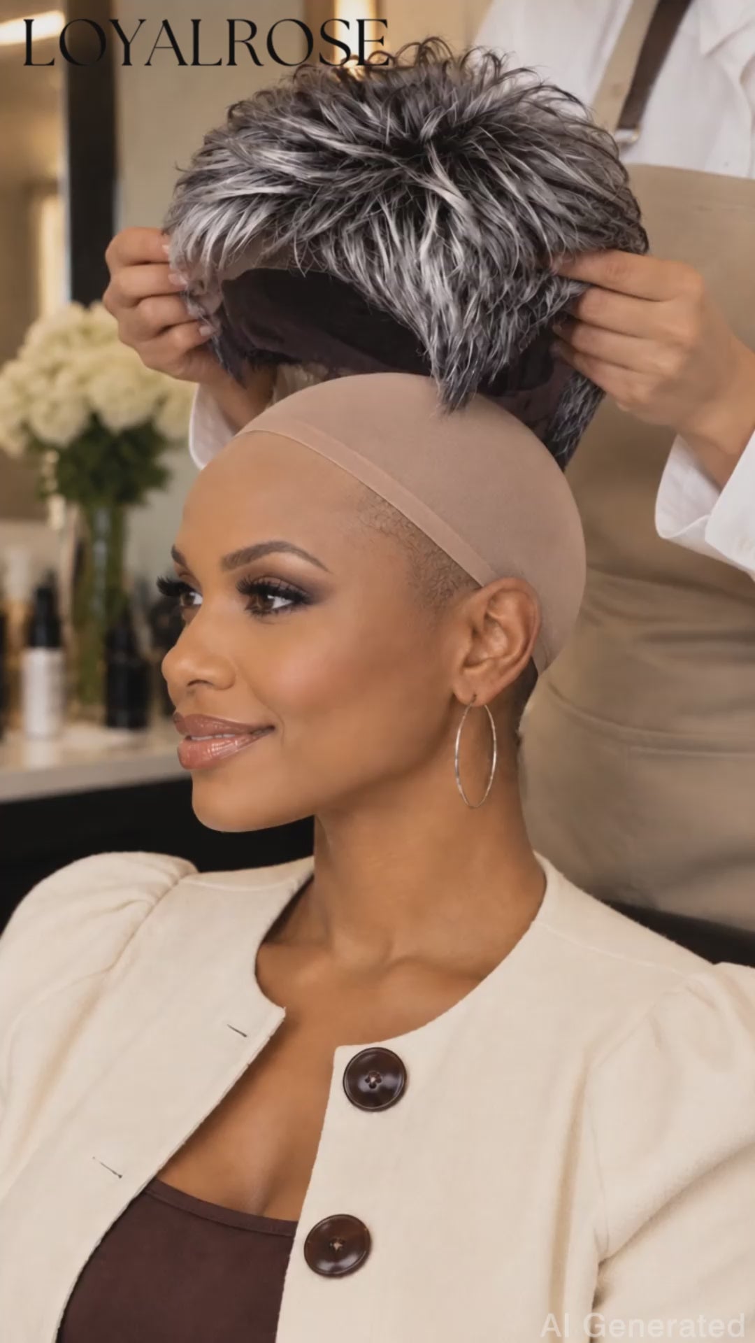 Loyalrose Pixie wig short cut Straight Salt & pepper machine made Glueless 100% Human Hair style 2