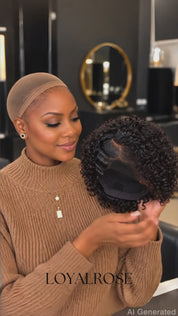 Loyalrose Bob Wig Curly and finger wave Black color Side part lace 13x6 Glueless 100% Human Hair