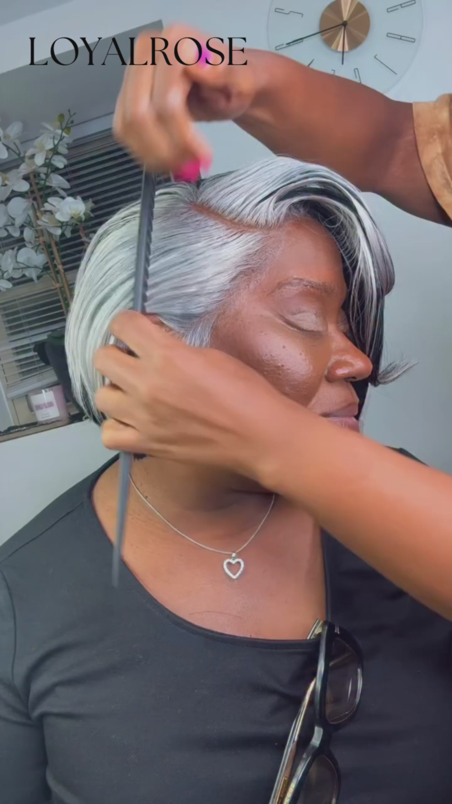 Loyalrose Black and Silver Stacked Bob Wig with Side Part 13x4 lace Glueless 100% Human Hair layered style