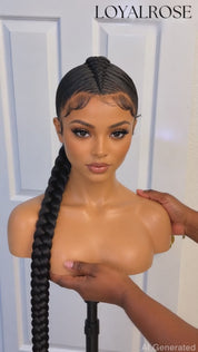 Loyalrose Pre-styled wig Free part 13*6 lace Black color without glue with Long braided ponytail style 2