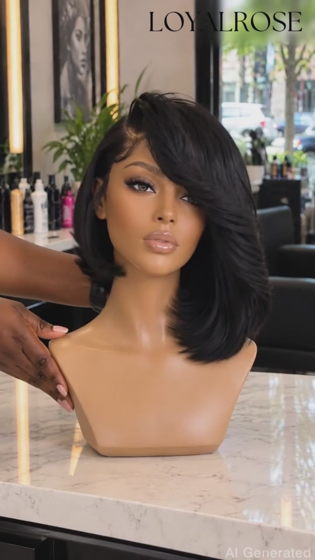 Loyalrose Bob wig frontal lace 13*6 Side part Black color without glue Straight+Asymmetrical Layered style